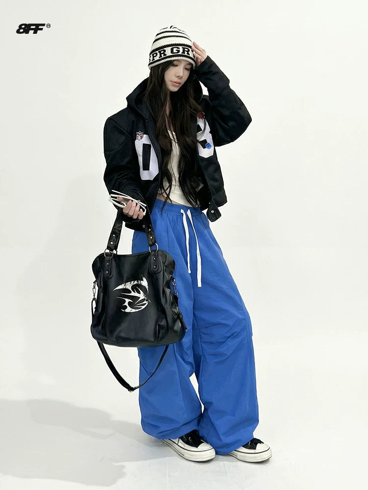 8FF Digital Printed Straight Loose Fleece Casual Pants