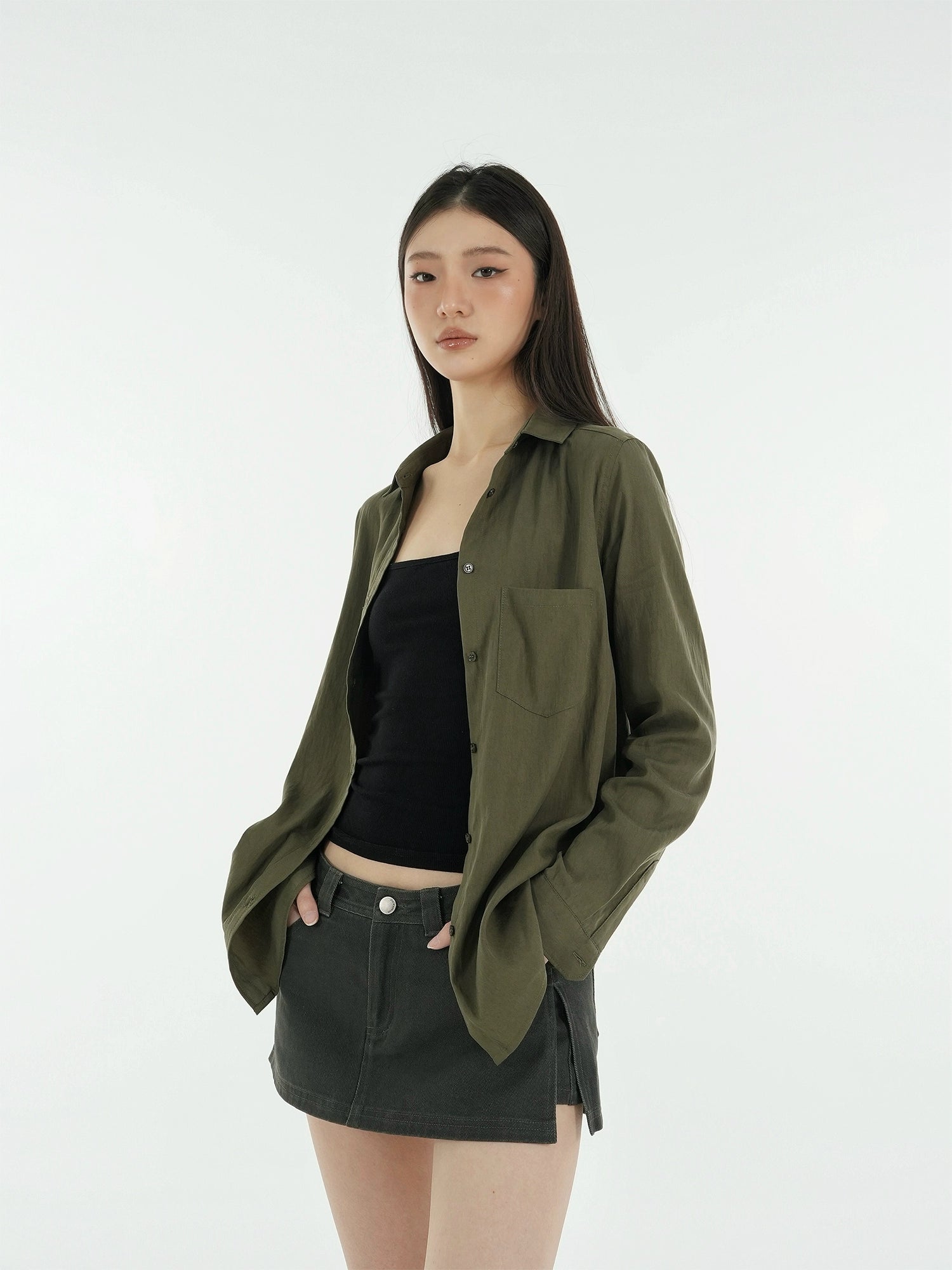 Jim Kennet Minimalist Vintage Micro Loose Long Sleeve Shirt