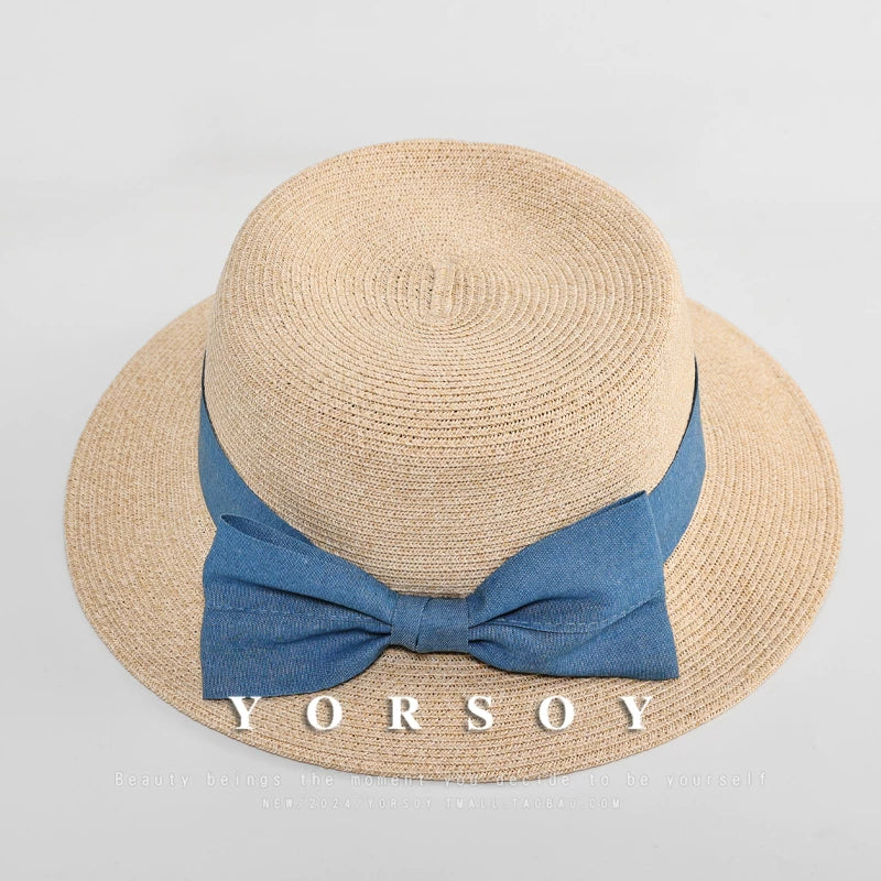 YORSOY Small-brimmed Straw-woven Flat-top Sun Hat