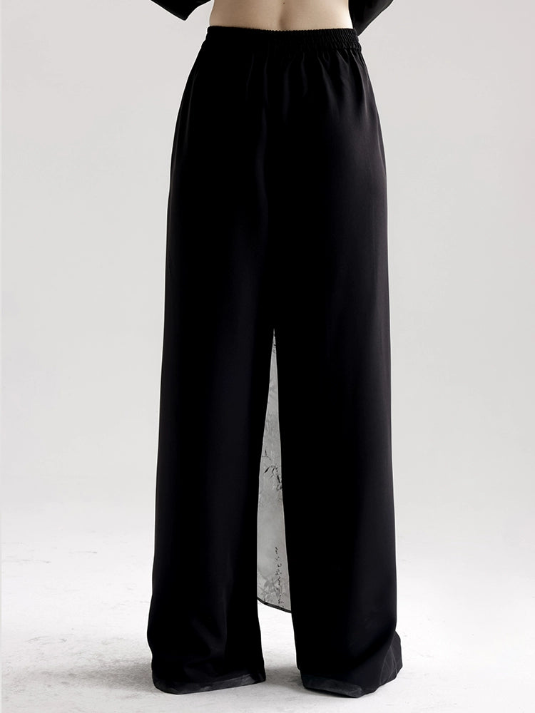 APOZi National Style Ink Printing Straight Wide-leg Pants