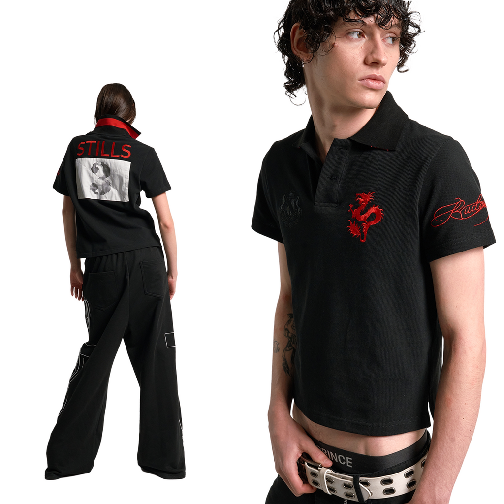 No E Mosen Embroidered Patch Print Lapel Tee