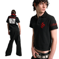 No E Mosen Embroidered Patch Print Lapel Tee