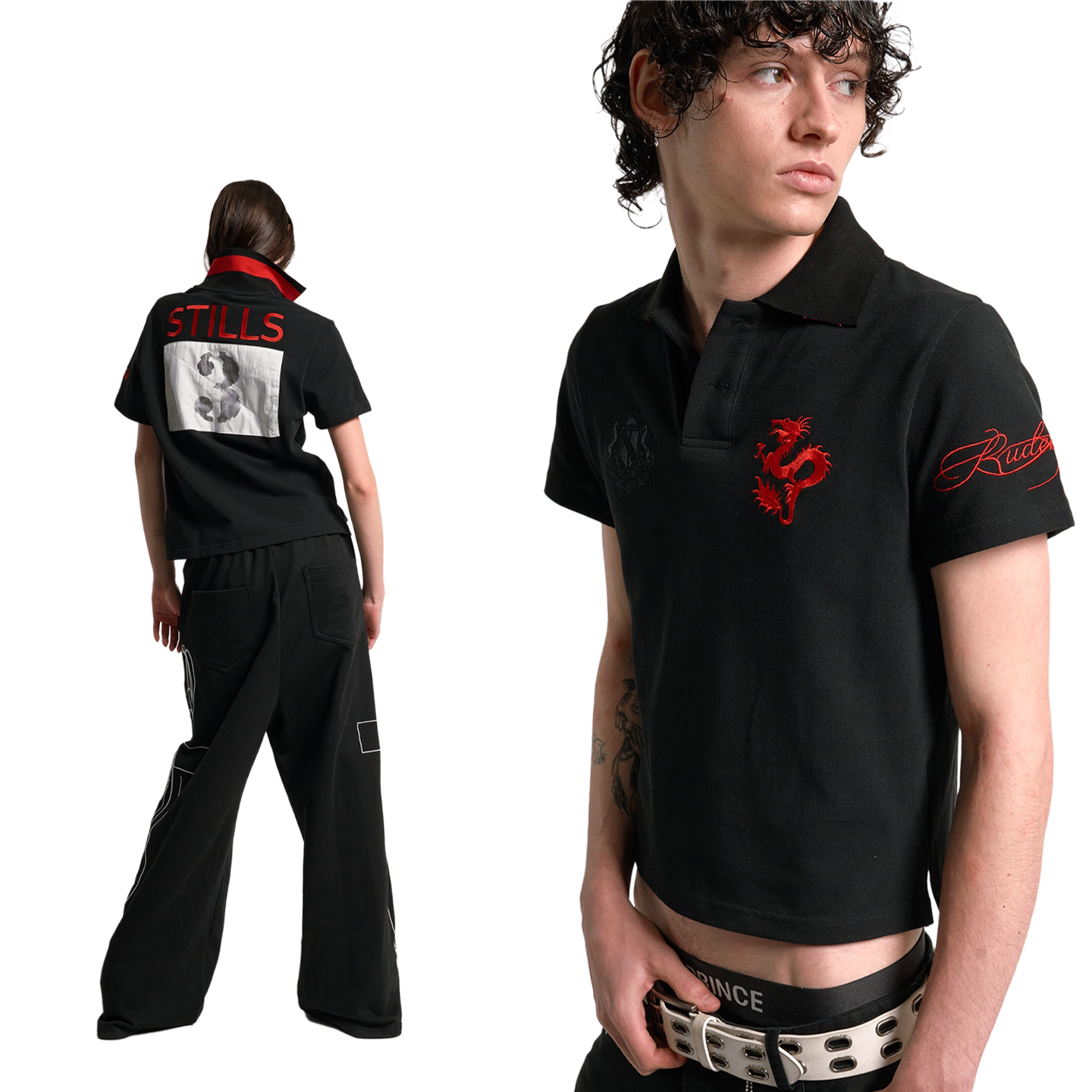 No E Mosen Embroidered Patch Print Lapel Tee