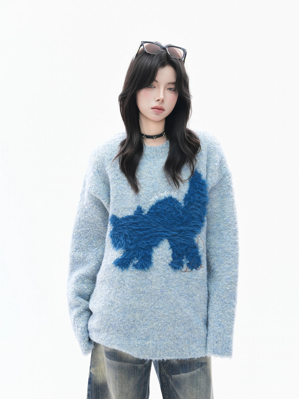 Zuocisankon Plush Cat Jacquard Sweater