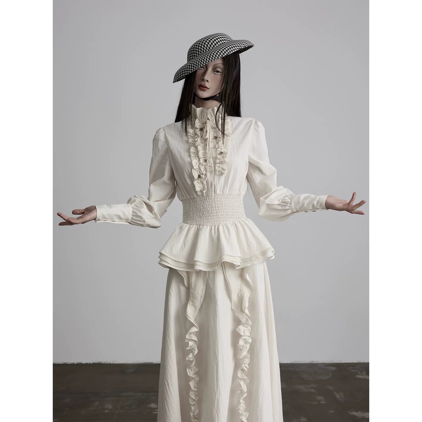 INDULGE Hem Fungus Edge Stand-up Collar Waist Shirt