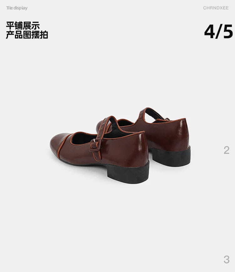 CHRNDXEE Retro Light Mouth Thick Heel Shoes