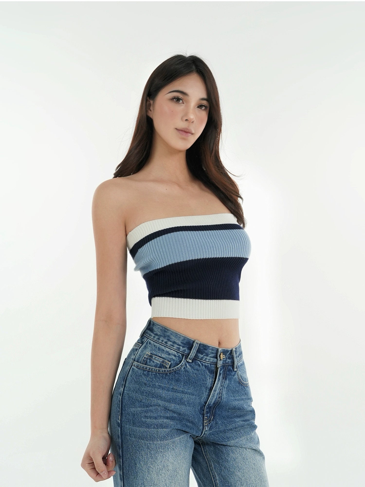 Jim Kennet Vintage Contrast Striped Slim Knit Tube Top