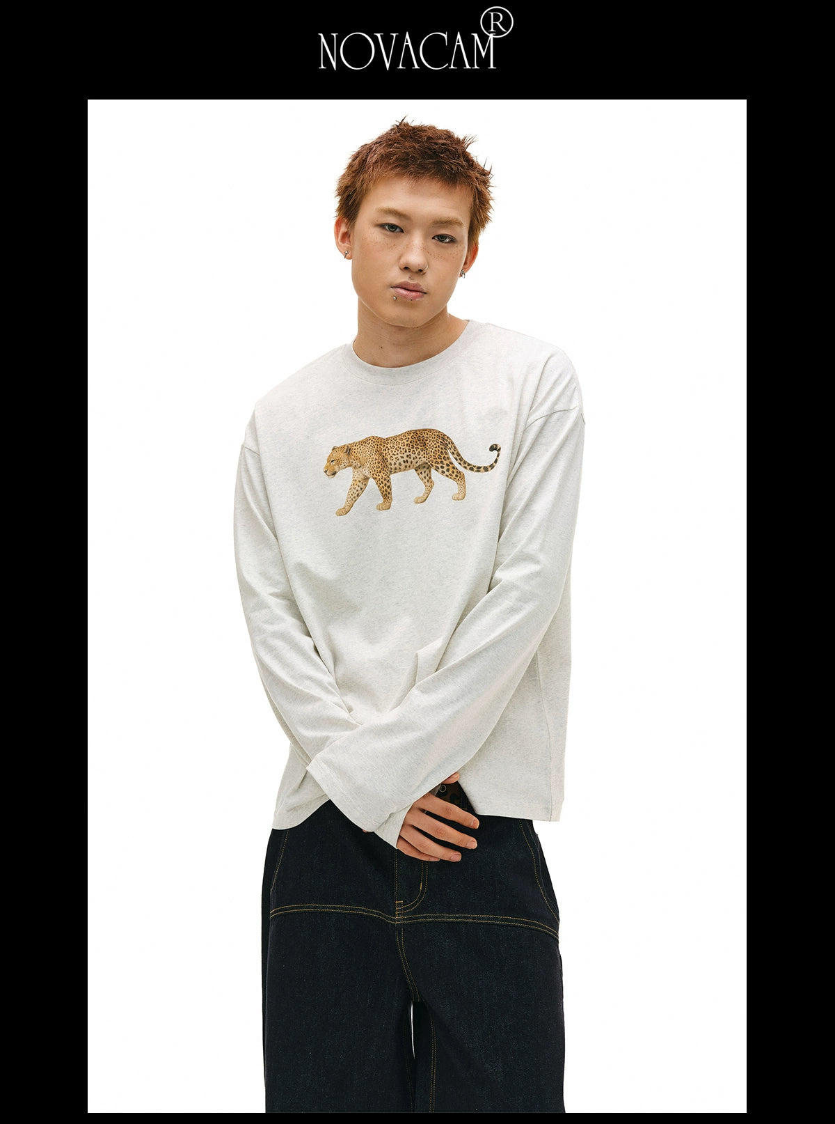 NOVACAM Vintage Fun Zoo Leopard Digital Print Long Sleeve