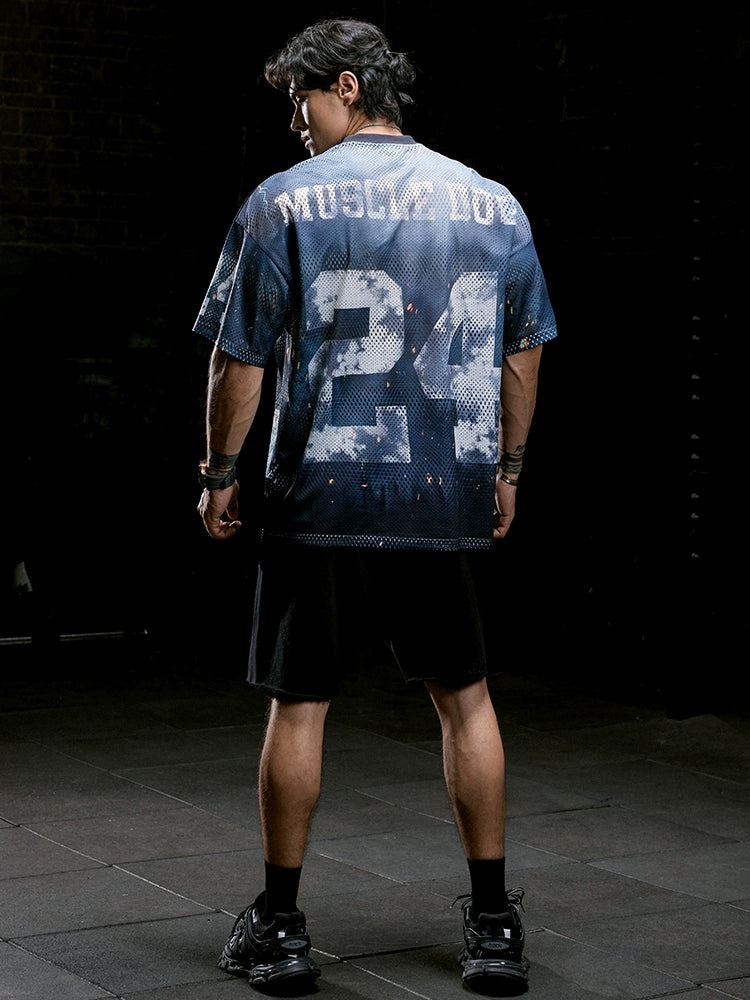 Muscle Dog Gradual Change Mesh Breathable Casual Tee