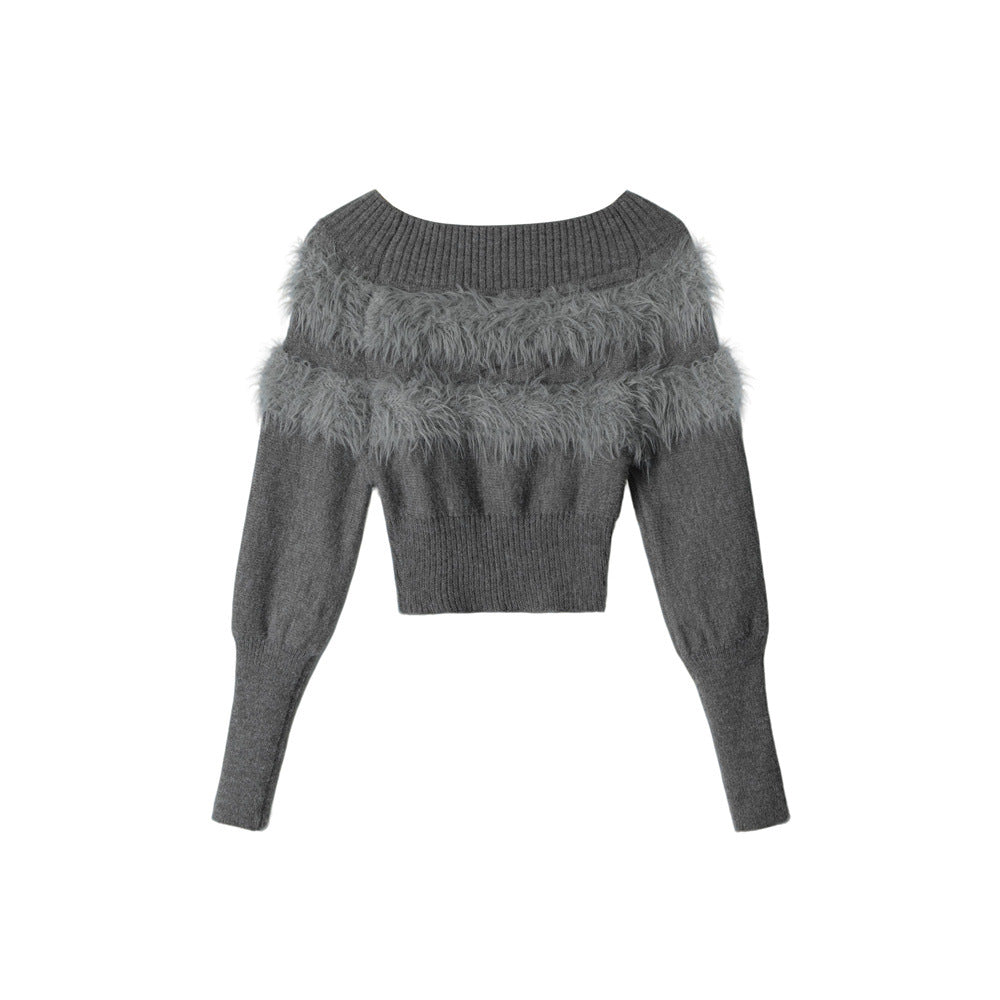 Nariele Mink Hair One-letter Neck Bottomed Knitted Sweater