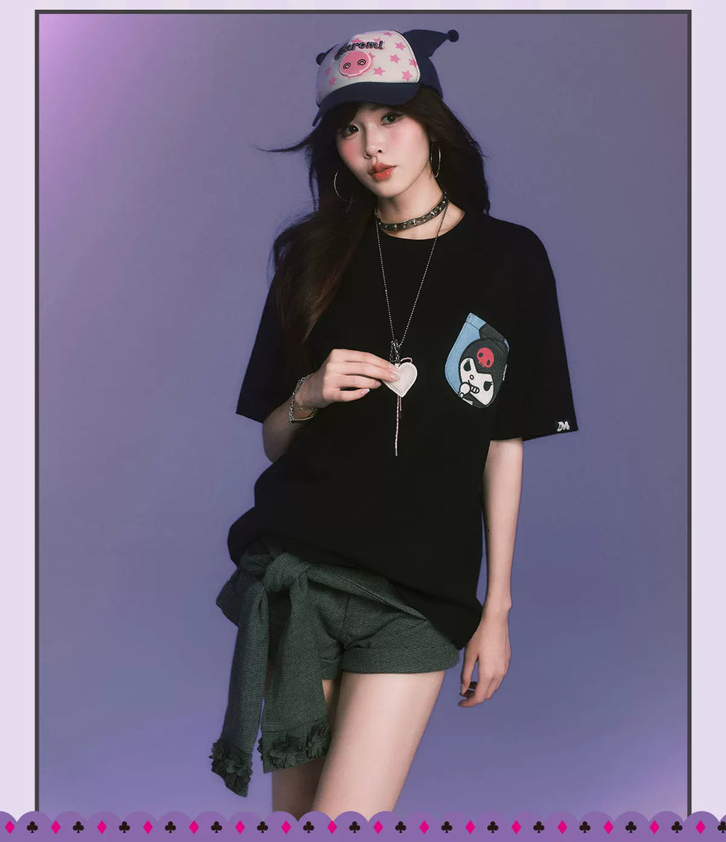 MEDM Knitted Pocket Casual Crew Neck Loose Tee