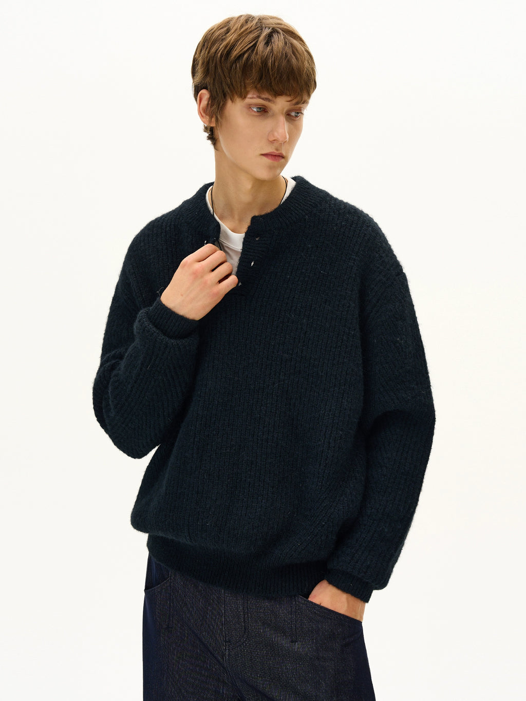 MADWITCH Henry Collar Lazy Wind Knitted Sweater