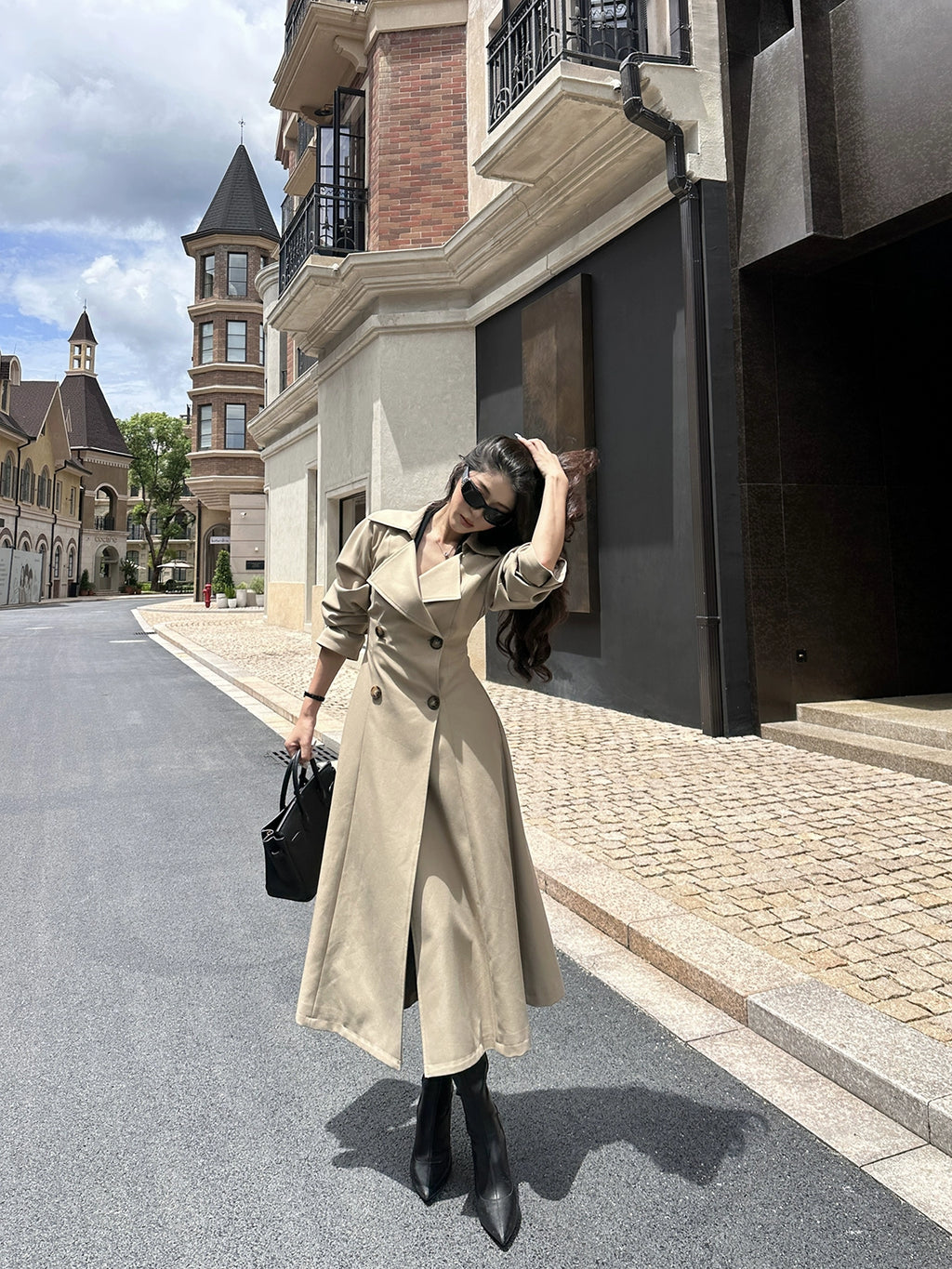 LLROGE Medium and Long Temperament Waist and Thin Trench Coat