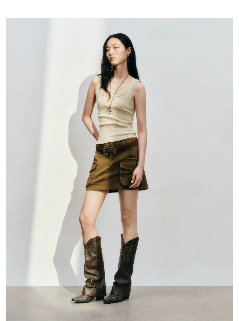 URBAN REVIVO Casual Versatile Slim Slim U-neck Vest