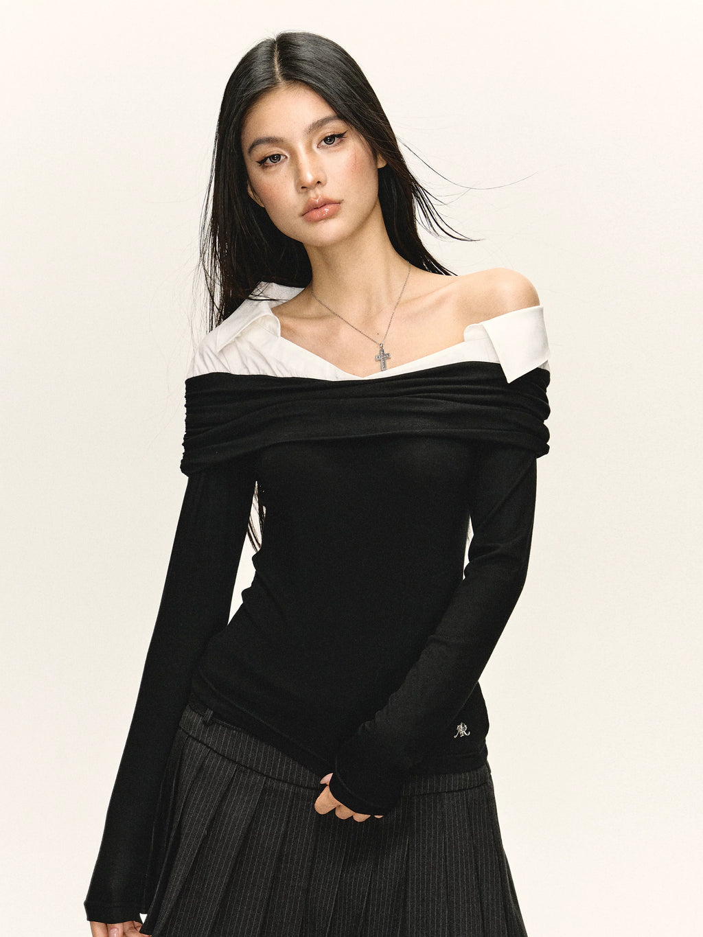 Ariseism Vintage Slim Fake Two-piece Long Sleeve