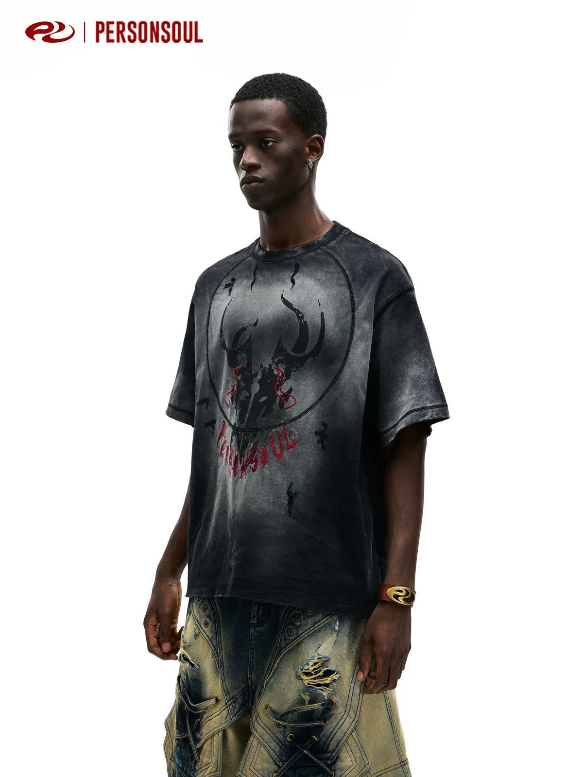 PERSONSOUL Divine Beast Pattern Old Tee