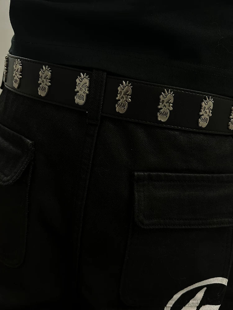 4AM Retro Rivet Metal Skull Logo Belt