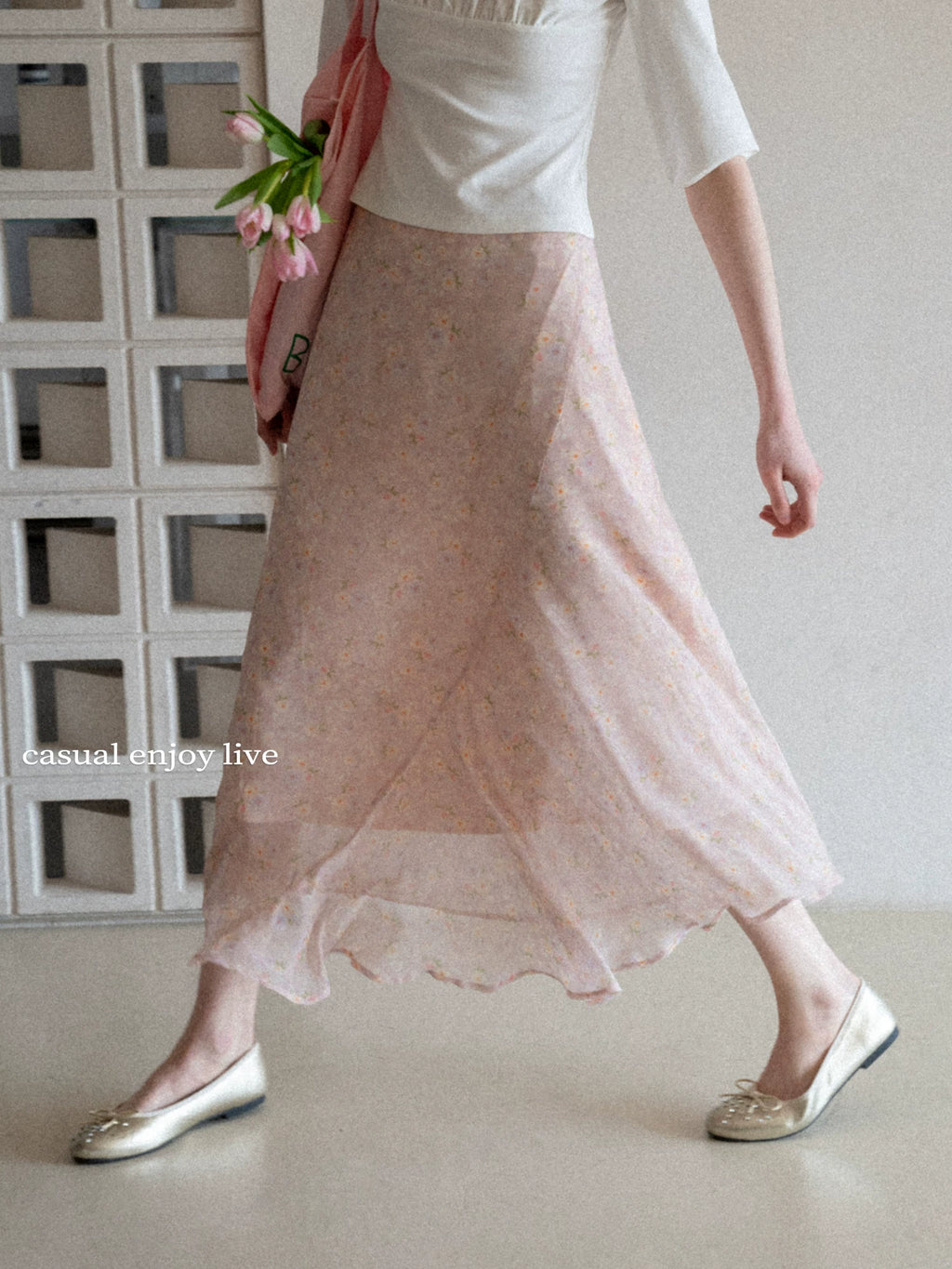 EGGKA Irregular Drape Elegant Floral Skirt