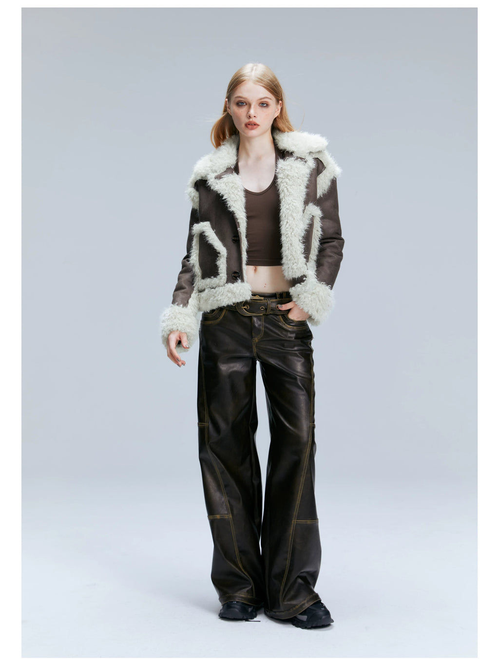 2th Desire Retro Loose Versatile Straight Leather Pants
