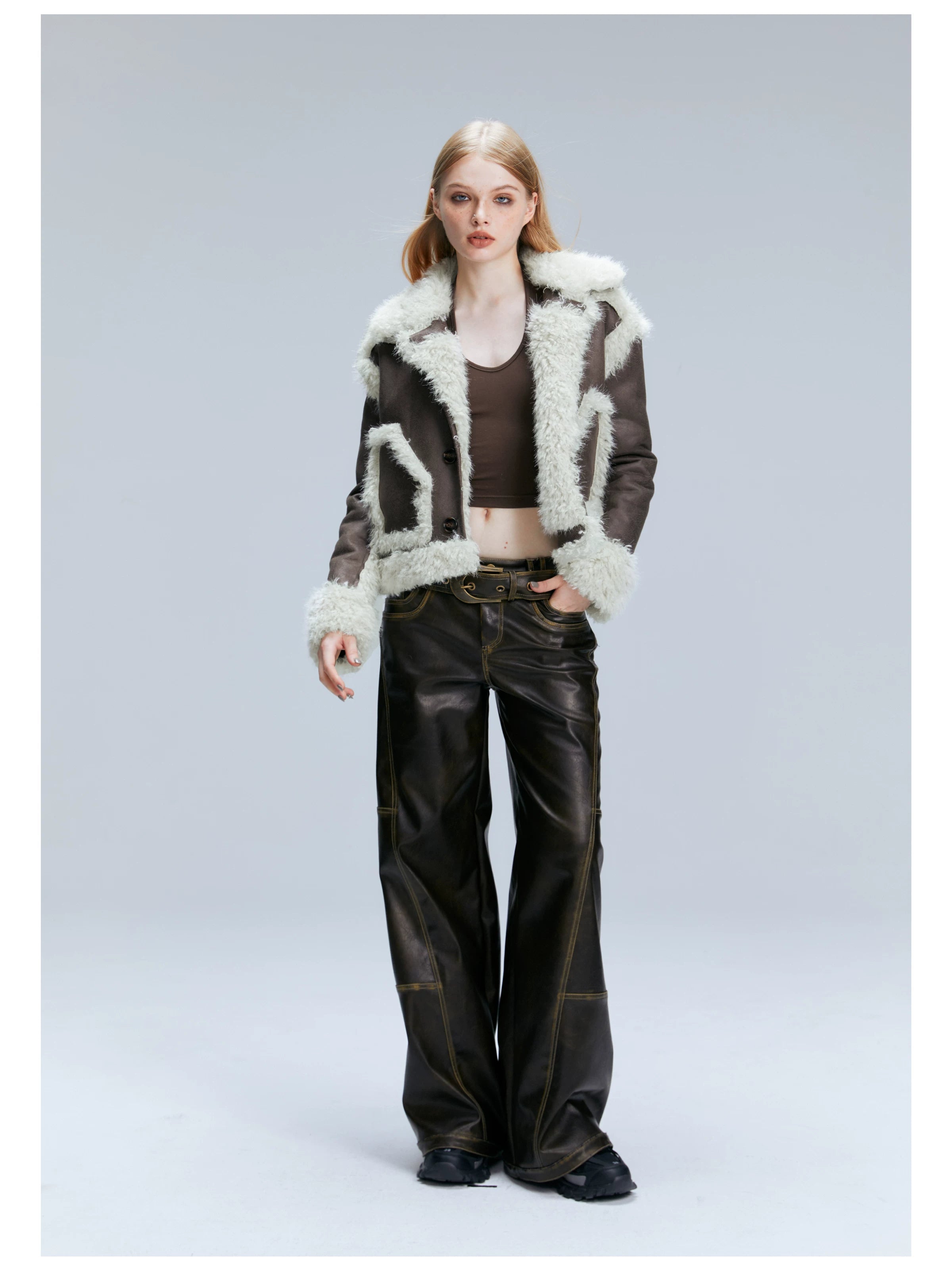 2th Desire Retro Loose Versatile Straight Leather Pants