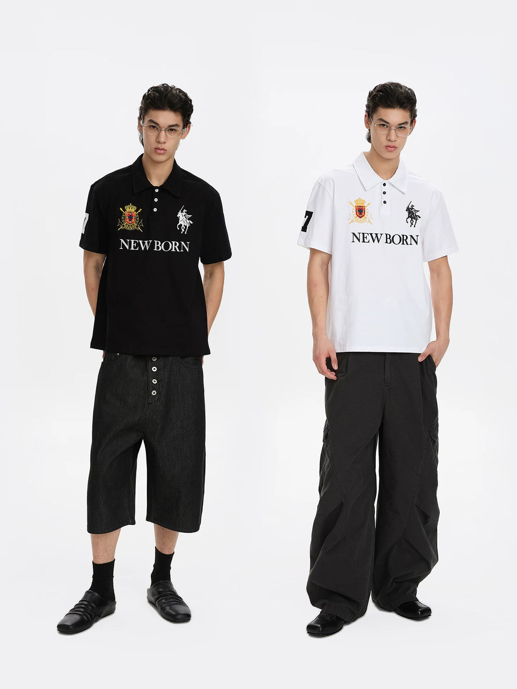 A PUEE Retro Alphabet Front Shoulder Embroidered Polo Shirt
