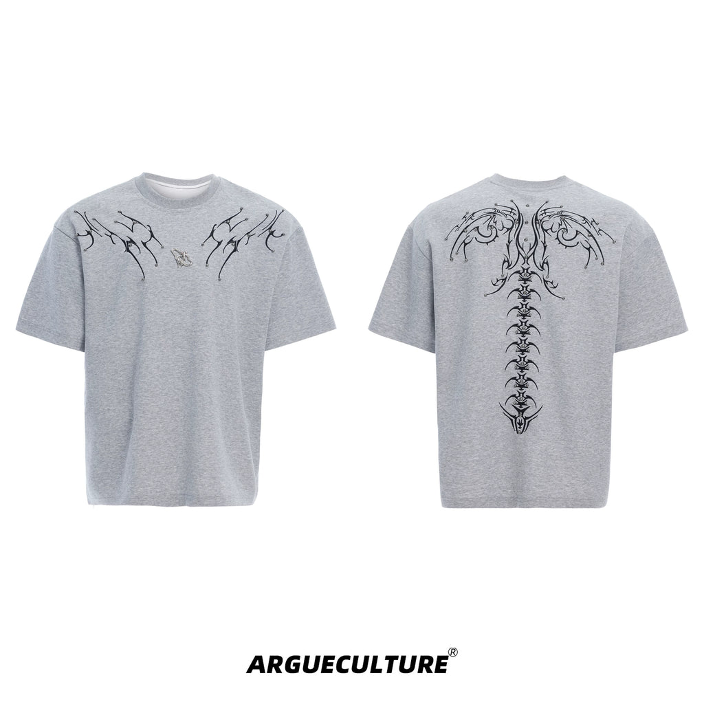 ArguECulturE Spine Embroidery Loose Crew Neck Tee