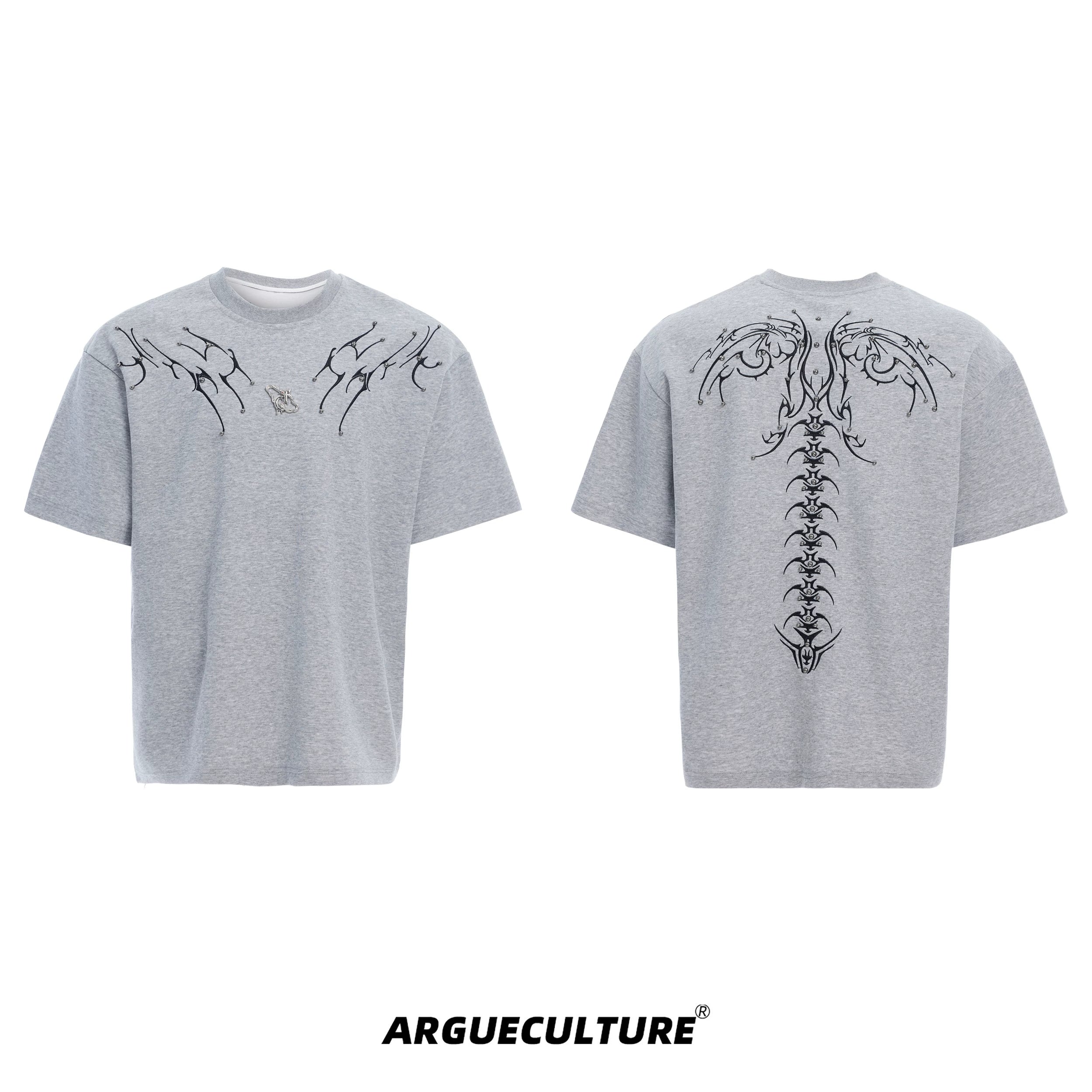 ArguECulturE Spine Embroidery Loose Crew Neck Tee