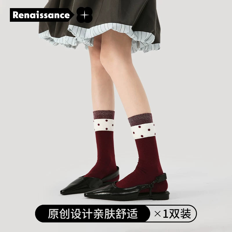 Renaissance high-end Ankola red miu wind bow socks