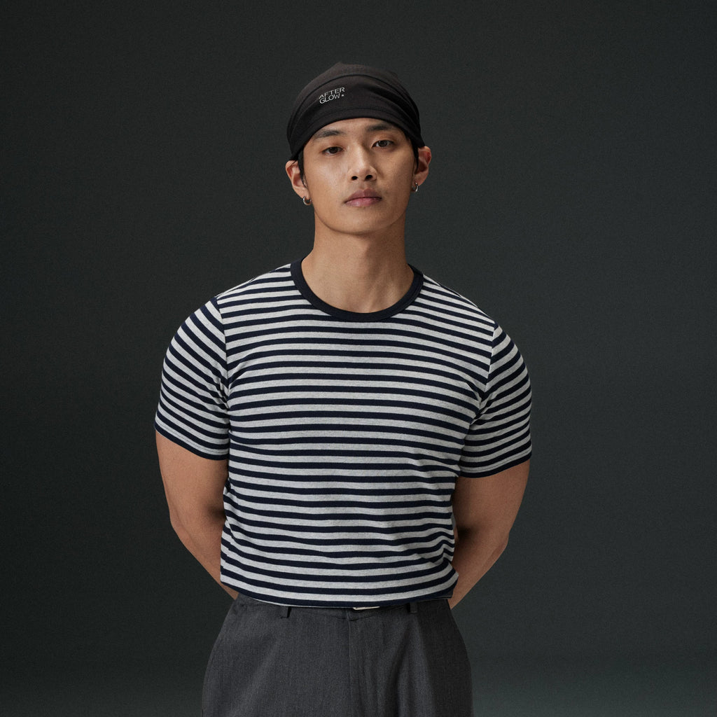 AFTERGLOW Front Shoulder Striped Slim Tee