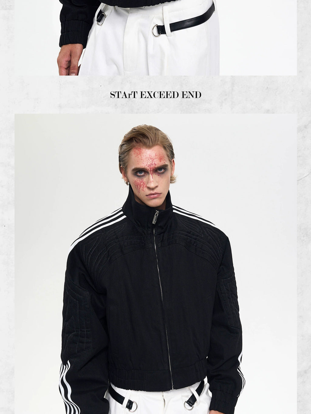 STARTEXCEEDEND Four-bar Spliced Stand-up Collar Jacket