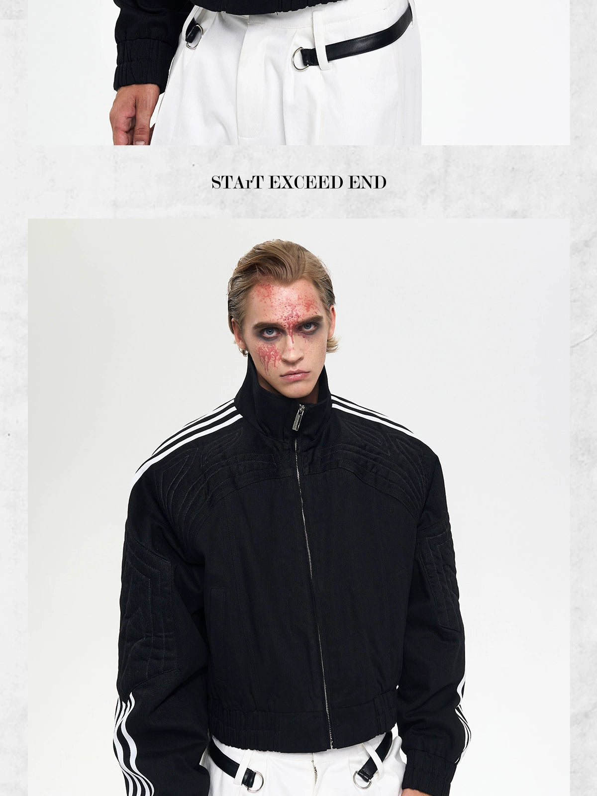 STARTEXCEEDEND Four-bar Spliced Stand-up Collar Jacket