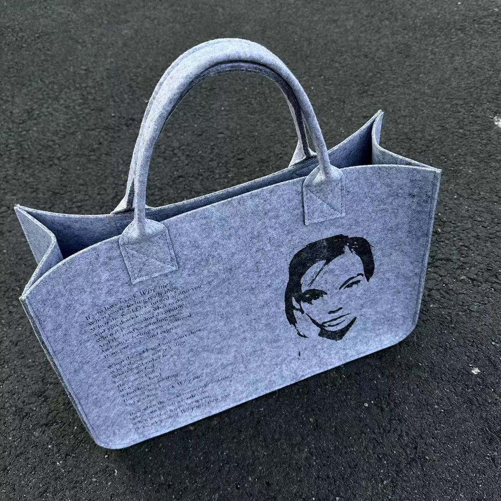 Set for Life Portrait Slogan Felt Tote Bag
