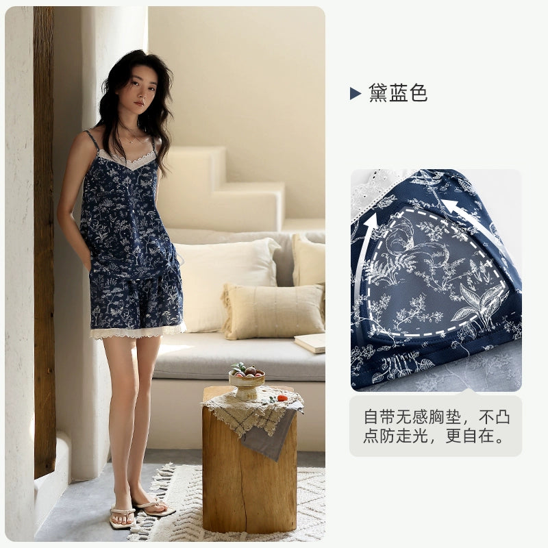 Yuenei with Chest Pad Floral Loungewear Set
