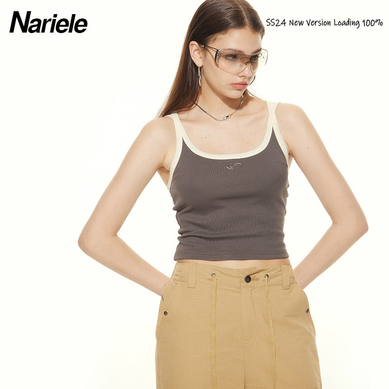 Nariele Vintage Embroidered Suspender Tank Top
