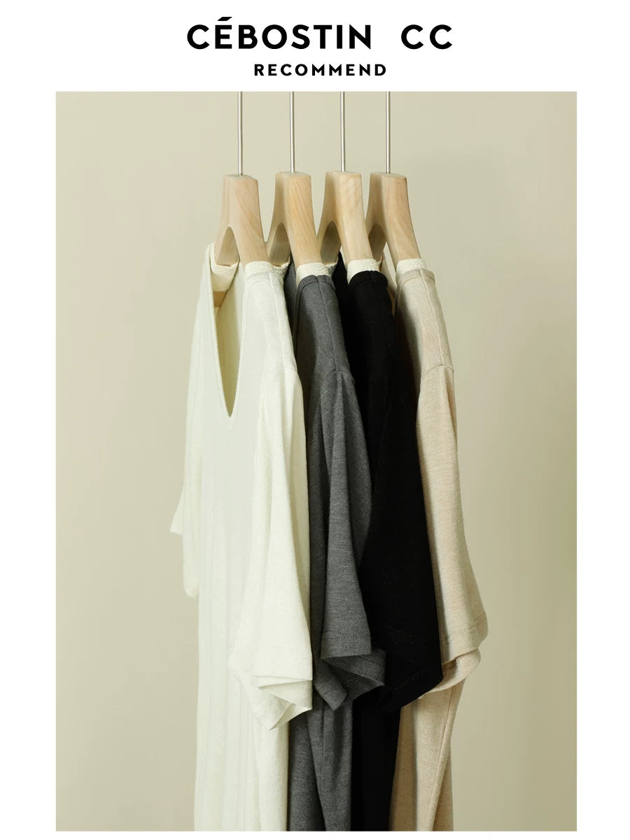 Cebostin Lazy Wind Round Neck Loose Casual Versatile Tee