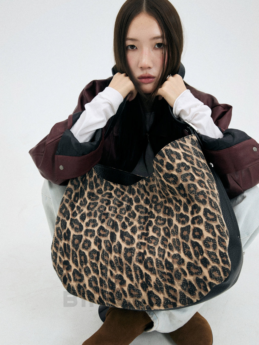 BINGBONG Leopard Print Large-capacity Color Matching Messenger Tote Bag