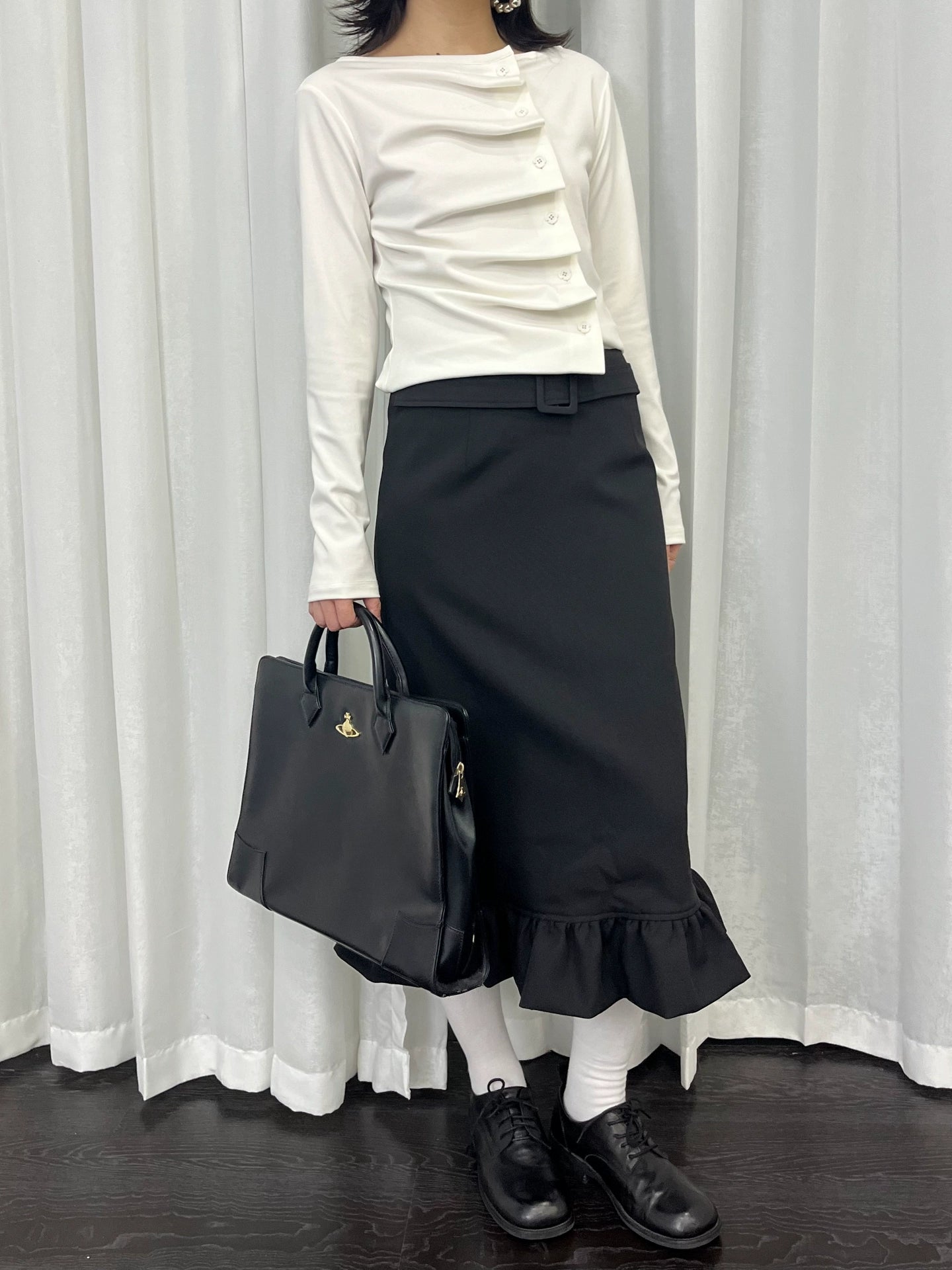 Loosesmell Pleated Versatile Simple Long Sleeves