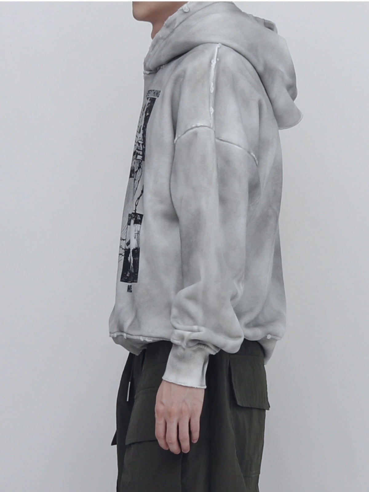 PERDU Dirty Dye Old Wash Water Damage Print Hooded Sweater