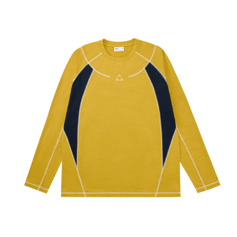 FPA Contrasting Color Splicing Loose Round Neck Long Sleeve