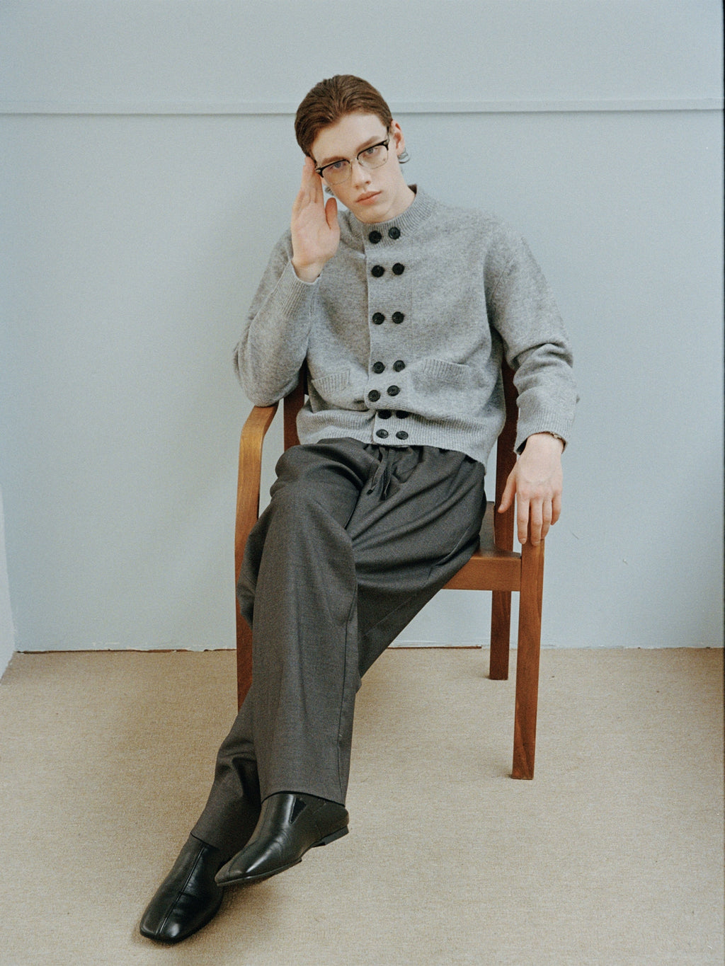 VLABMADE Vintage Double-breasted Crew-neck Knitted Cardigan