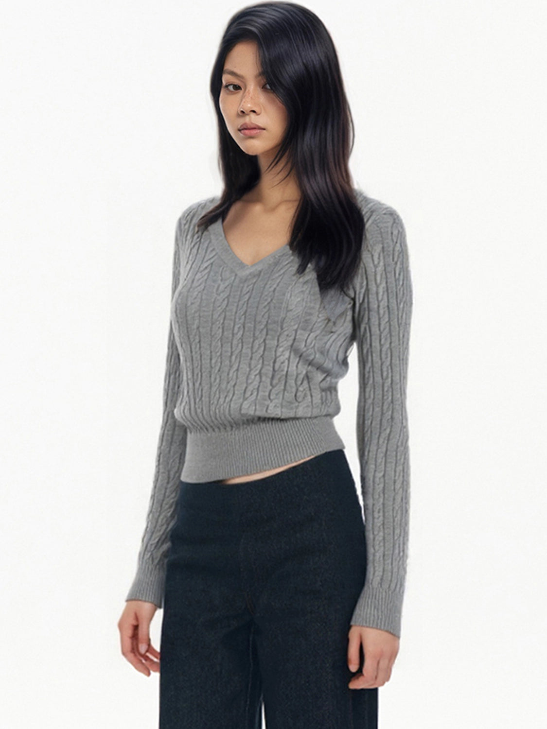 SHE SEEK Vintage V-Neck Knitted Twist Sweater