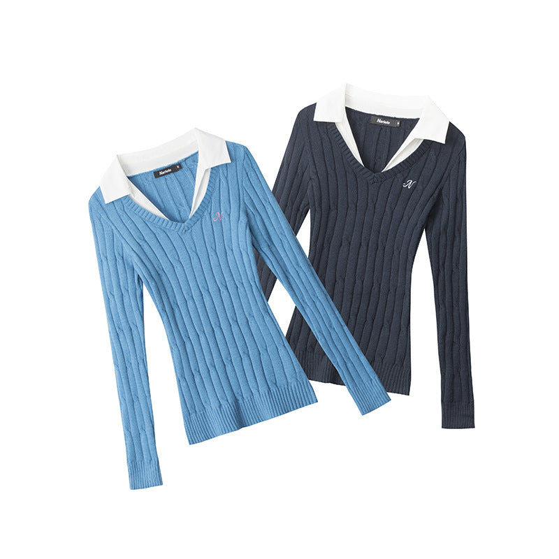 Nariele Twist Slim-Fit Skinny V-Neck Long Sleeve Knitted Sweater