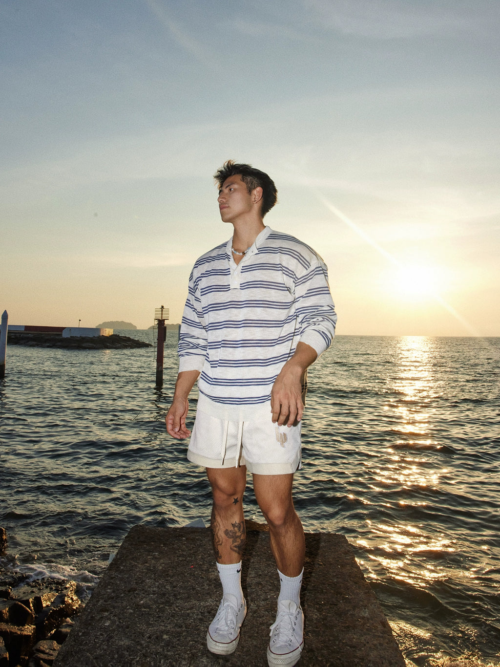 PAPASLILMONSTER Lightweight Slack Island Stripe Long Sleeve