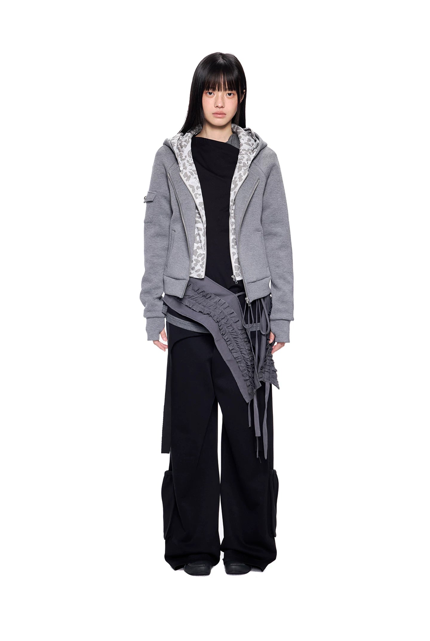 Ezek Faux Two-piece Leopard Print Hooded Cropped Jacket