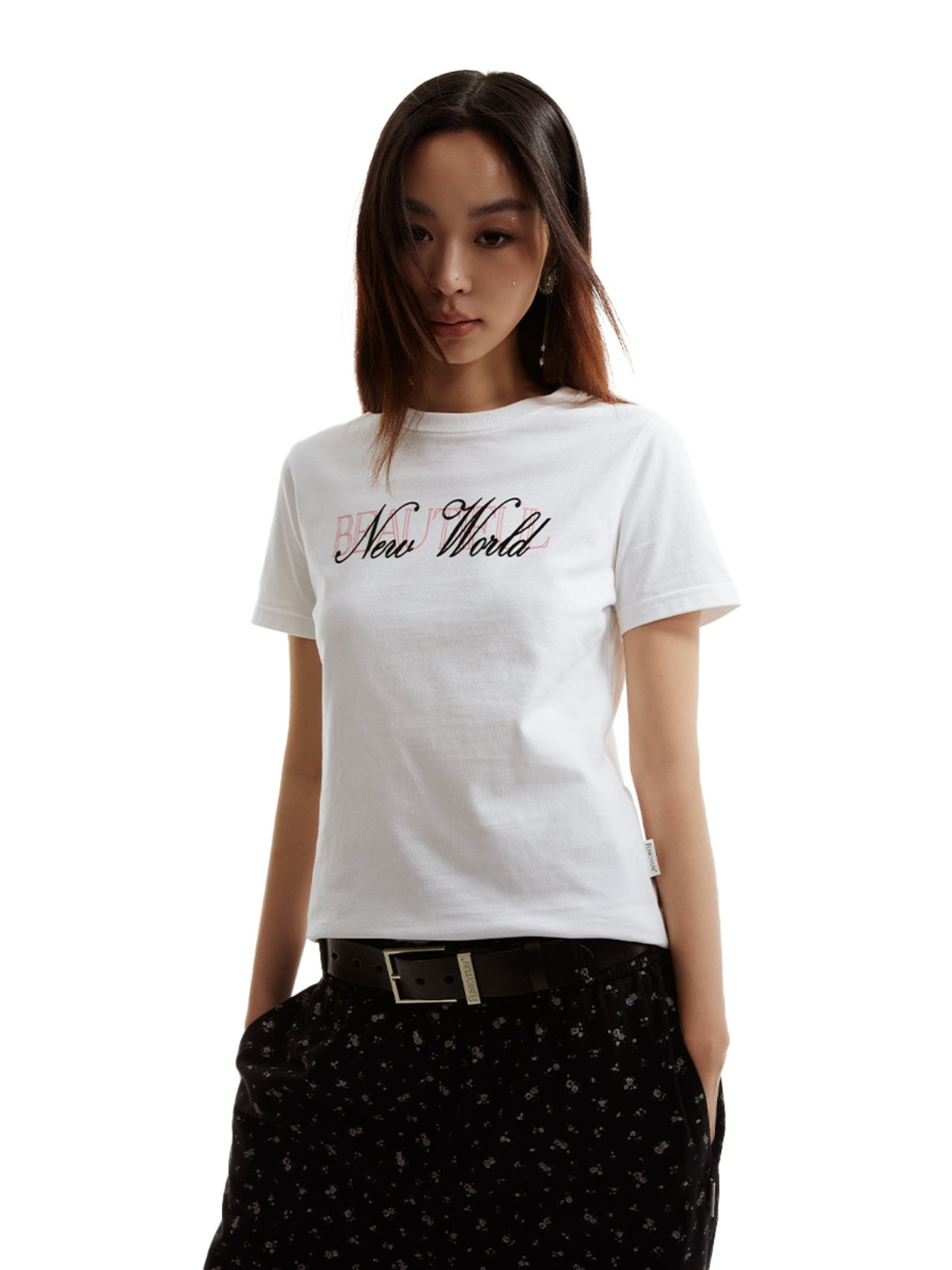 FUNKYFUN Flocking Printed Front Shoulder Tee