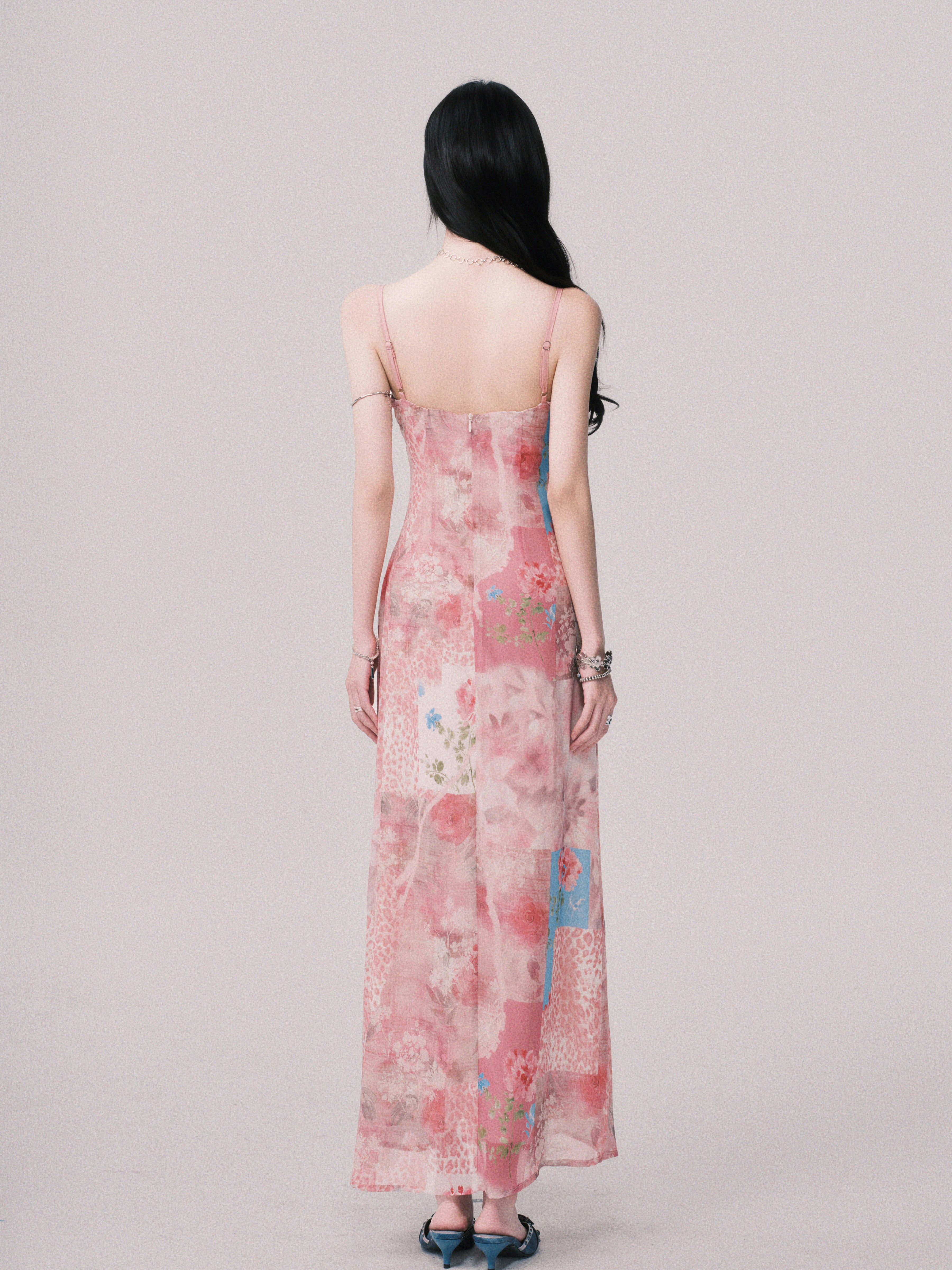 LULUSWINGS Beach Resort V-neck Splicing Print Suspender Skirt