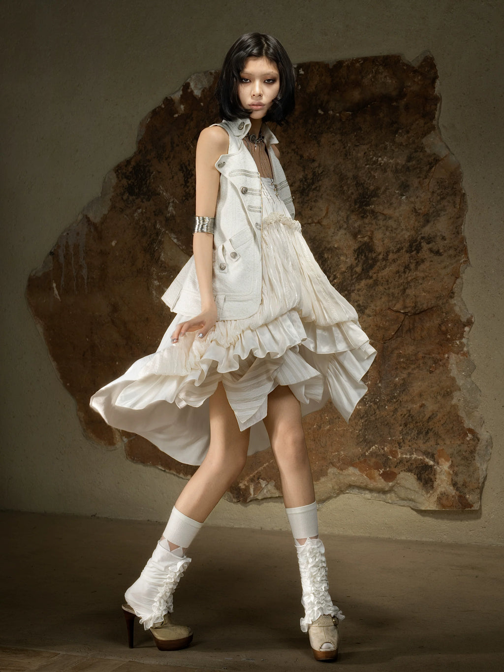 ARIADNAw Irregular Pull-pleated High-waisted Skirt