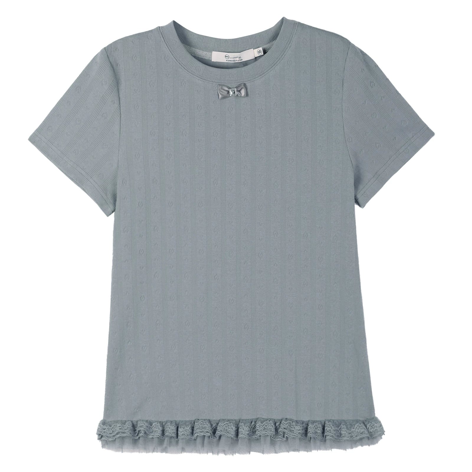 XUJING Front Shoulder Lace Edge Hem Waist Thin Tee