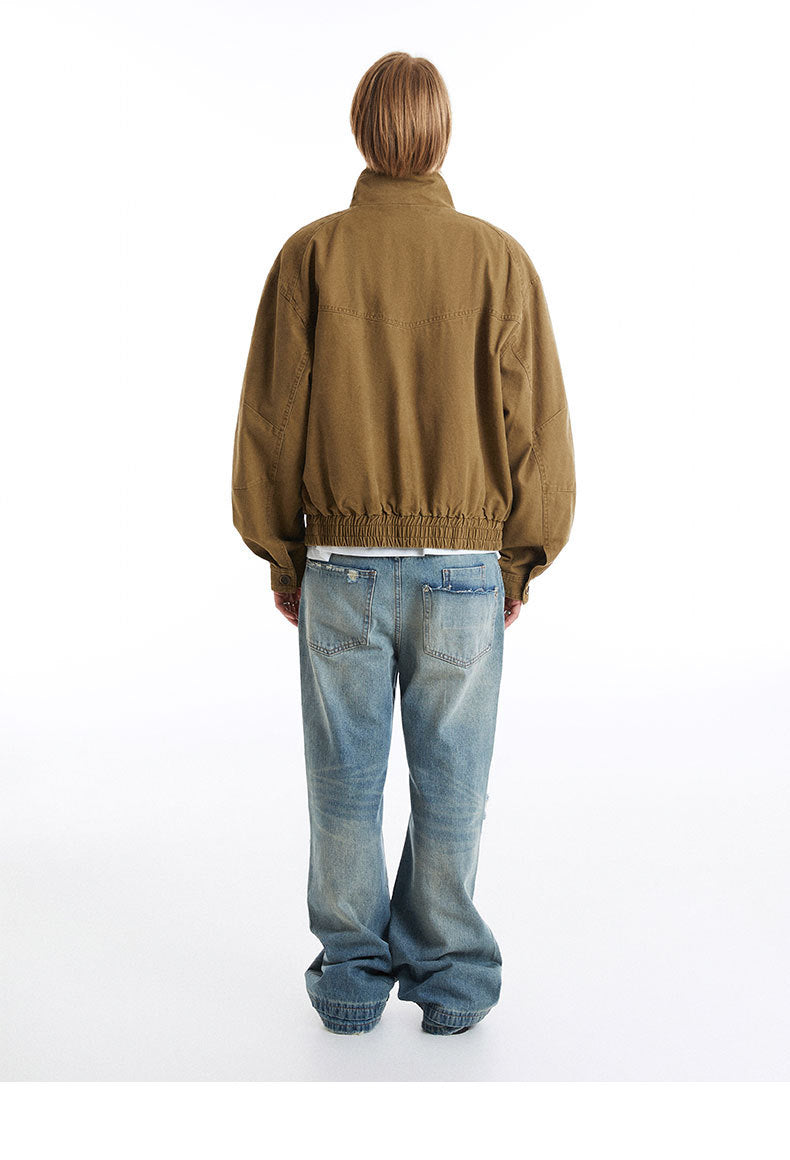 (Clearance) MADEEXTREME Vintage Turtleneck Neutral Loose Denim Jacket