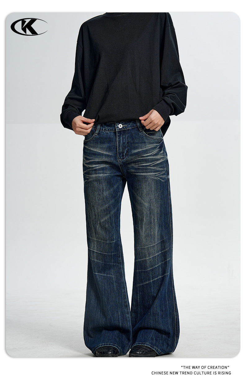 11KN Retro Straight Three-dimensional Slim-fitting Jeans